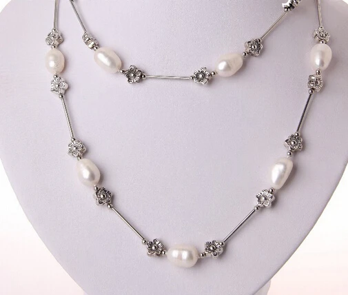 

FREE SHIPPING>>>@@ > N2707 long 36" white baroque freshwater cultured pearl necklace