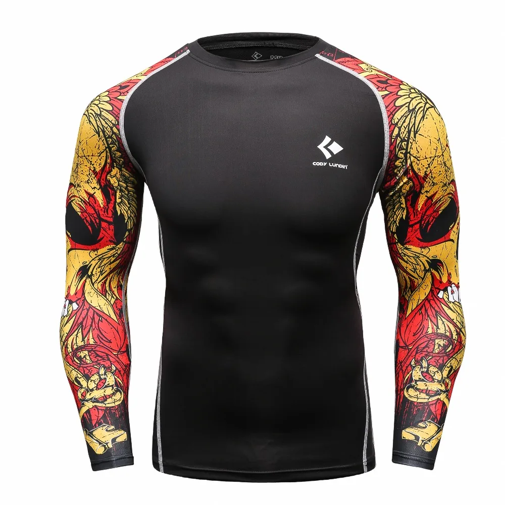 Image Mens Compression Long sleeve Breathable Quick Dry T Shirts Bodybuilding Weight lifting Base Layer Fitness Tight Tops T shirt