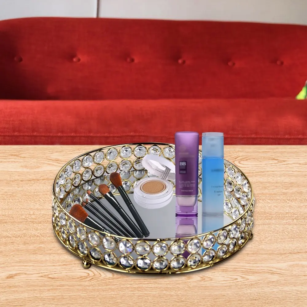 VINCIGANT Mirrored Crystal Vanity Tray- Decorative Serving Tray for Perfume, Jewelry and Makeup