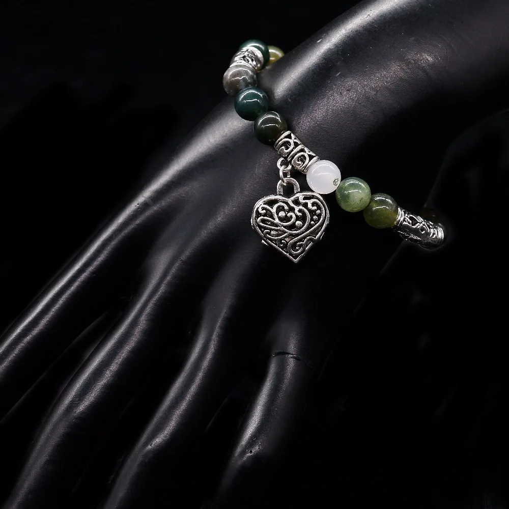 Йога браслет сердце ювелирные изделия с подвесками медитационный лечебный Йога браслет из натурального камня индийский оникс из бисера браслеты Рождественский подарок