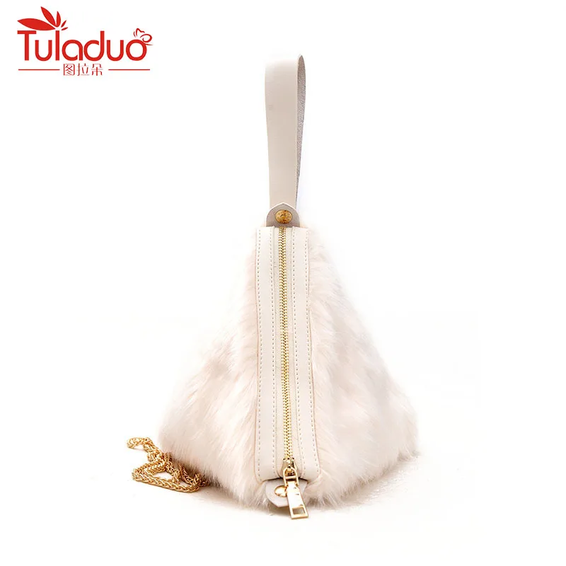 

Small Tote Bags Handbags Full Fur Women Famous Brands PU Leather Crossbody Bags Luxury Long Chain Flap Messenger Bag Girls
