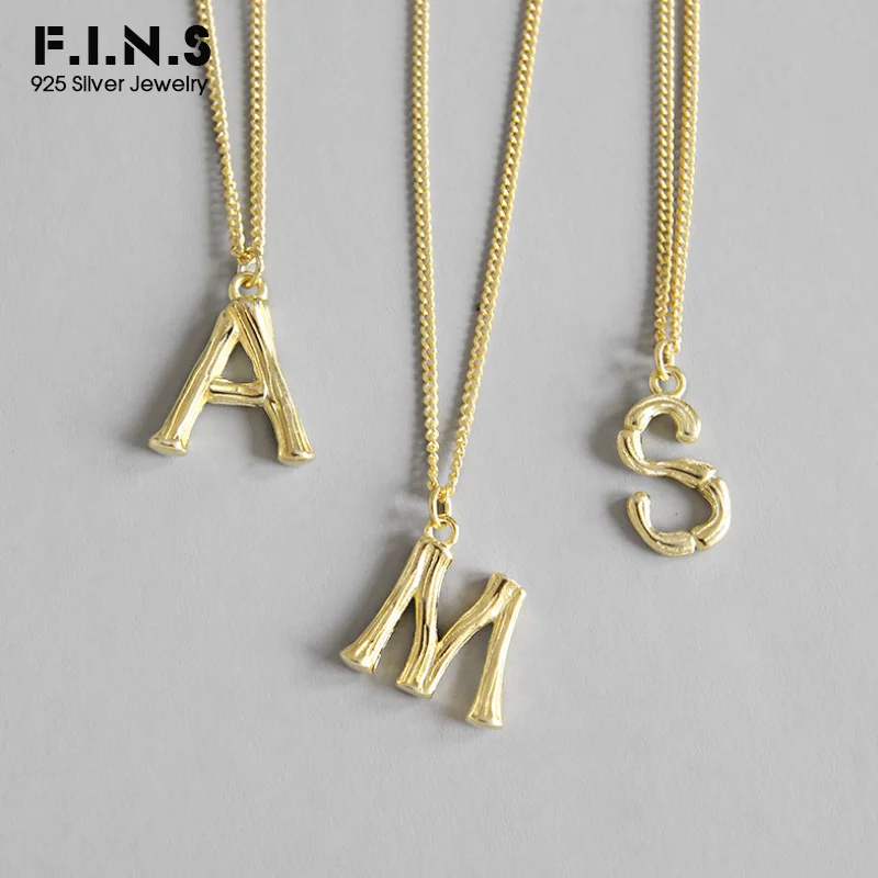 

F.I.N.S 925 Sterling Silver Alphabet Necklace Pendant Stackable Gold Color Uneven Letter Necklace 925 Silver Jewelry Korean