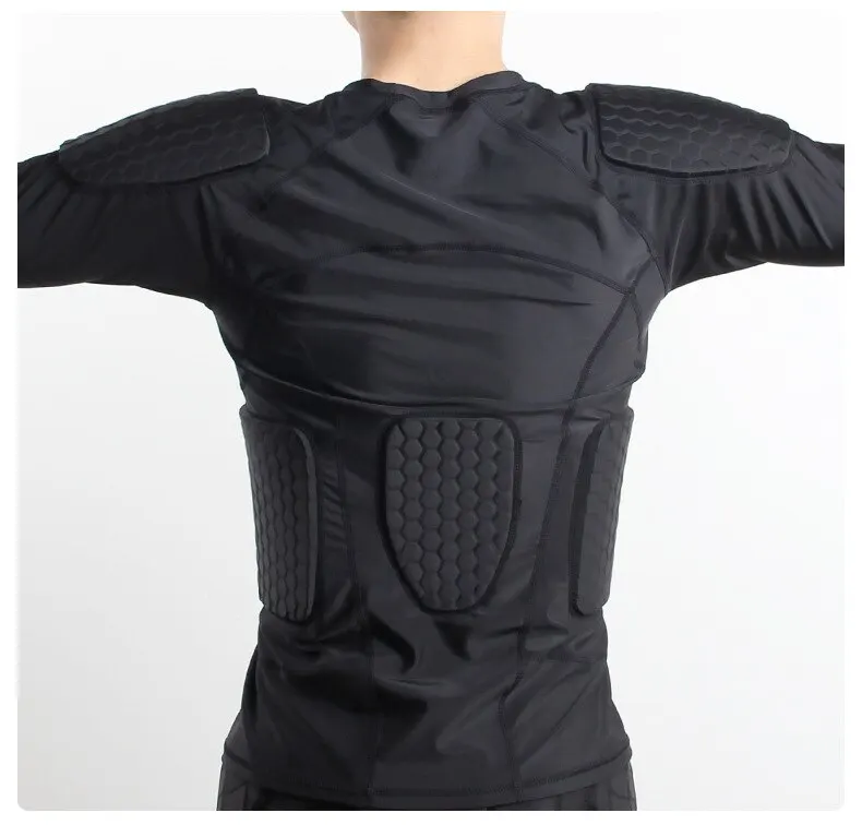 Mens Padded Compression T-Shirt Protective Gear Training Shirt Long Sleeve b5