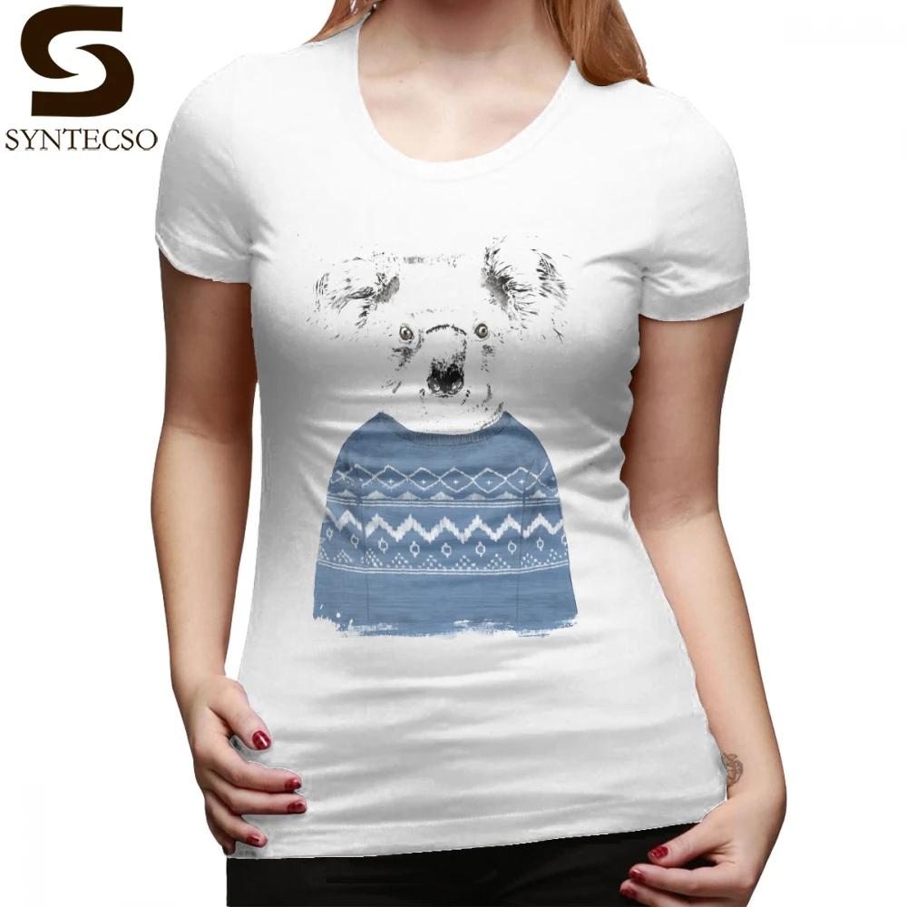Koala T-Shirt Winter Koala T Shirt Short-Sleeve Pattern Women tshirt Funny Plus Size White O Neck Street Wear Ladies Tee Shirt