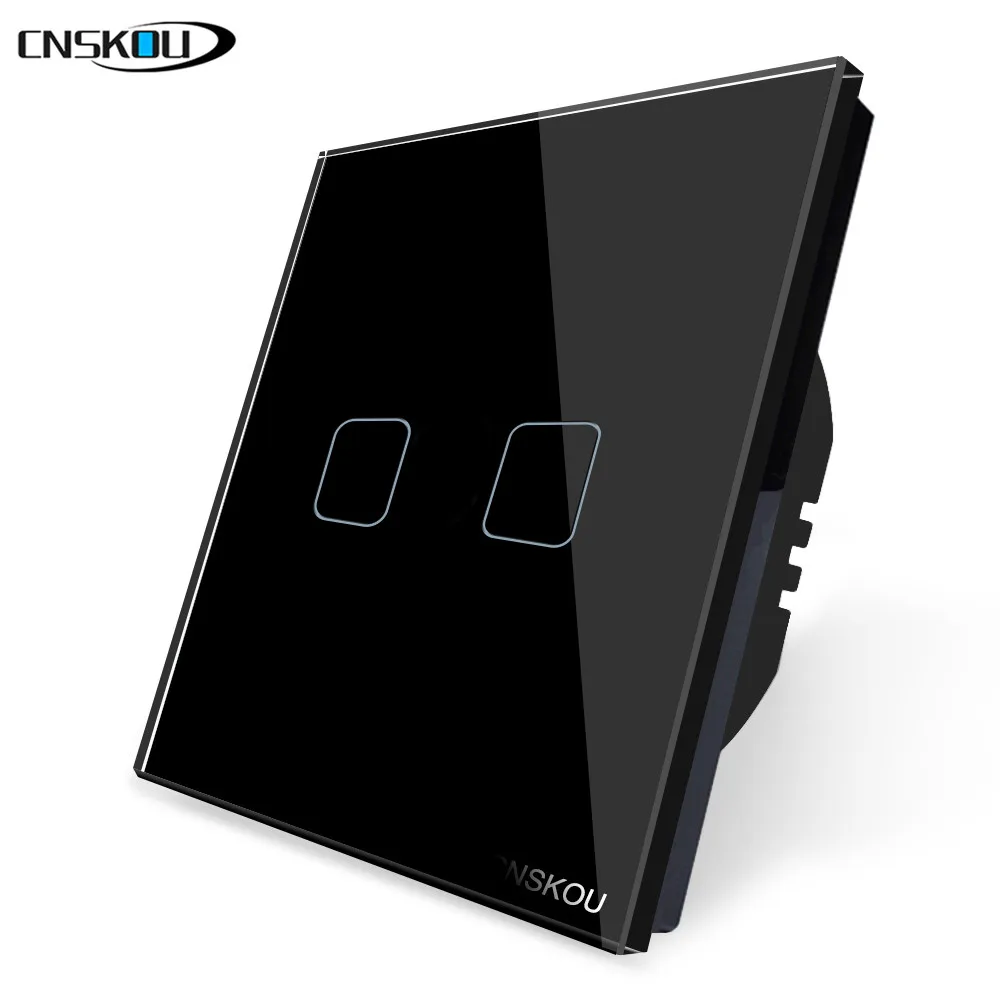 Black Glass Panel 2 Gang 1 Way Capacitive Touch Control Light Switch Low Voltage 5A 220V 2000W