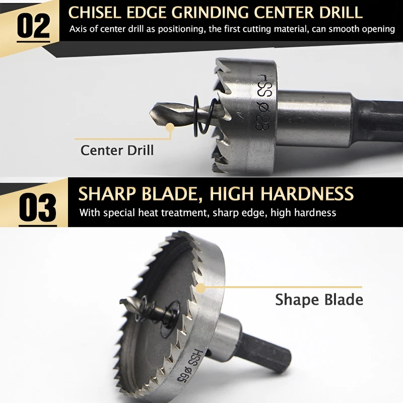 Free shipping 14-80mm Core Drill Bit Metal Hole Saw High Speed Steel Core Special for HSS Stainless Steel