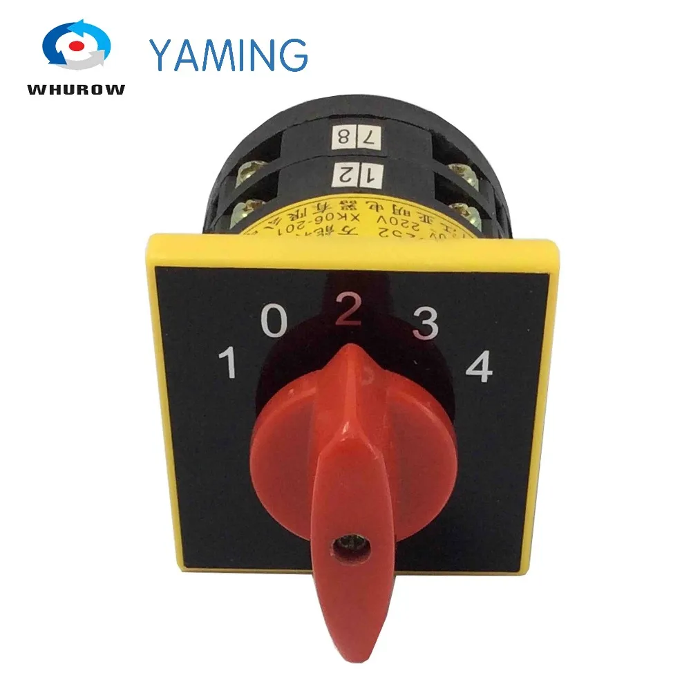 

Yaming electric 5A 380V rotary cam switch 1-0-2-3-4 position 2 poles main universal changeover switch LW6-2/D252