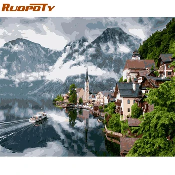 

RUOPOTY Frame Picture Town Landscape DIY Painting By Numbers Kits Calligraphy Painting Modern Wall Art Picture For Home Decors