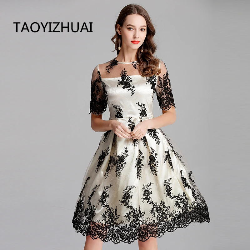 

TAOYIZHUAI high street style plus size apricot slash neck floral loose three quarter knee length fashion women's dress 11630