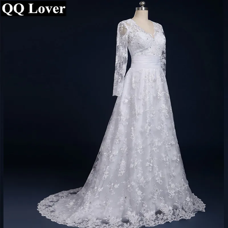 QQ Lover 2019 сексуальное кружевное свадебное платье с длинными рукавами вуалью на