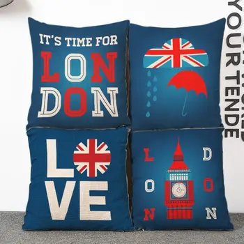 

Cushion Cover London Style Pillow Case Cotton Linen Love Home Decorative Throw Pillow Cover