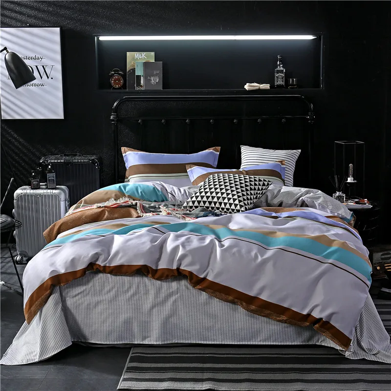 أفضل. WENSD 3/4 قطعة القطن نوم طقم سرير الشتاء شريط طقم ملاءة سرير + المخدة + ورقة المنسوجات المنزلية كامل التوأم طقم سرير