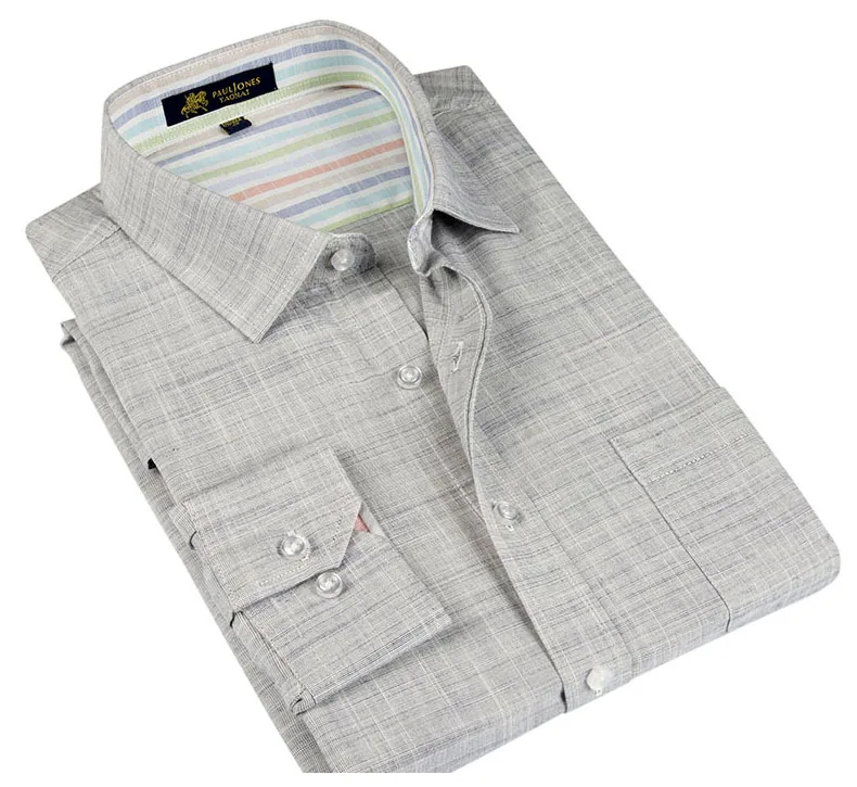 Мужская однотонная льняная одежда с длинным рукавом, нашивка для рубашки, левый нагрудный карман, Стандартная посадка, удобный мужской топ, тонкие Умные повседневные рубашки