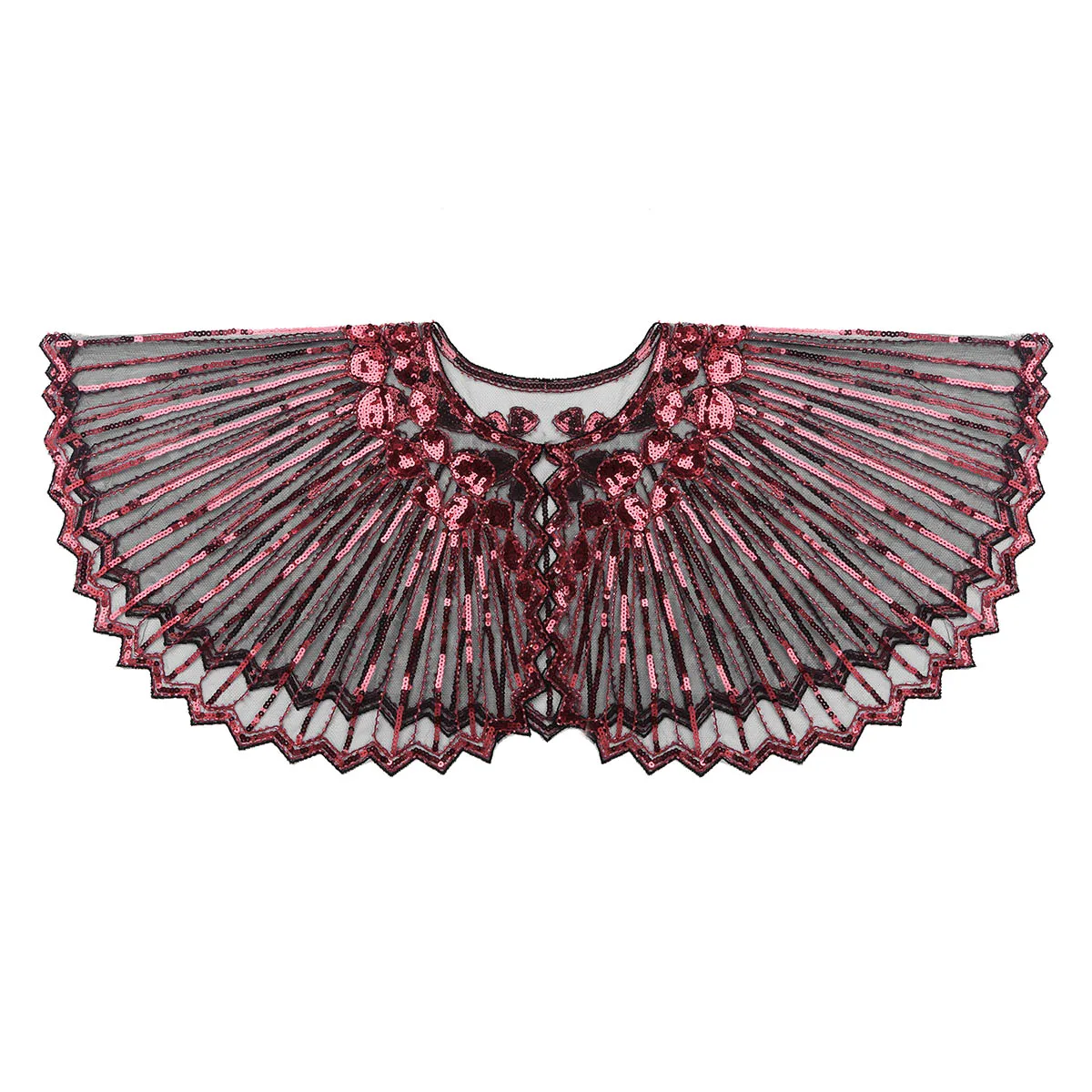 Women Scarves 1920s Flapper Embroidery Fringe Shawl Cover Up Gatsby Party Beaded Sequin Cape Vintage Mesh Scarf Wraps for Dress