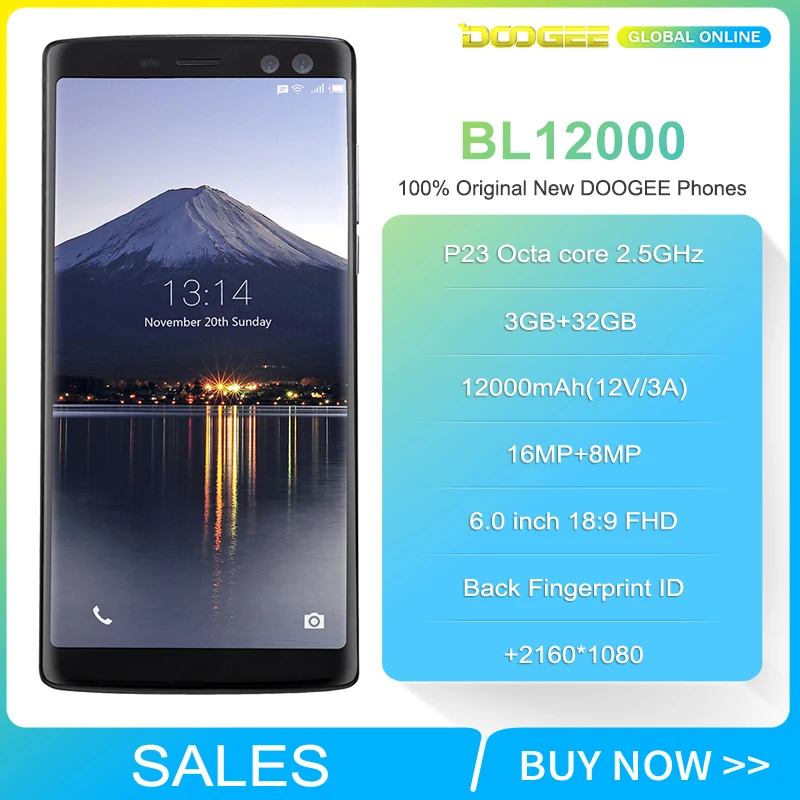 Быстрая на DOOGEE BL12000 12000 мАч батарея 4 ГБ 32 ГБ смартфон телефон 6,0 дюймов 18: 9 FHD+ 16 МП 4 камеры Android 7,0