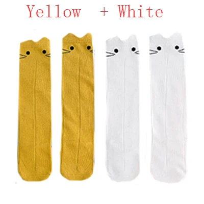 Милые забавные носки для малышей Детские гольфы до колена с рисунком кролика для детей 0-3 лет, Meias, Calcetines, лыжные носки для мальчиков, носки для девочек - Цвет: Yellow white