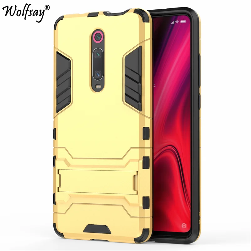 Cover Xiaomi Mi 9T Case 6.39" Shockproof Hybrid Stand Silicone Armor Back Case For Xiaomi Mi 9T Cover Case on Xiaomi Mi9T Mi 9 T - Цвет: Gold