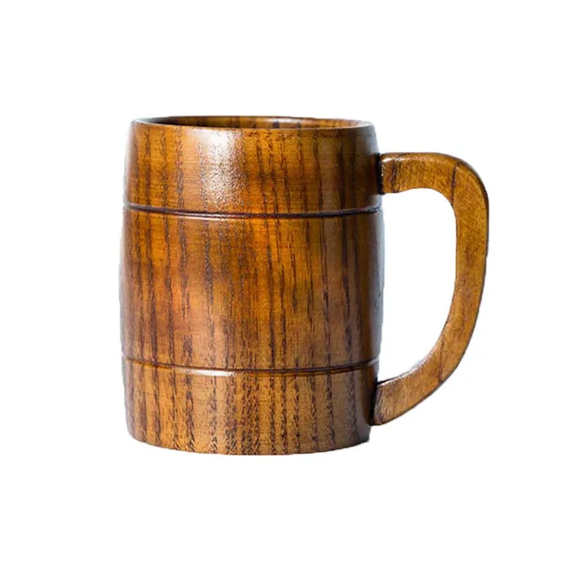 

240ml Natural Jujube Wooden Cup Primitive Handmade Chinese Style Beer Wine Milk Tea Cups with Handle Wooden Kitchen Accessories