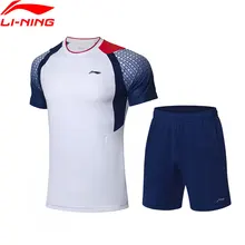 Li-Ning, мужские костюмы для соревнований, бадминтон, футболка+ шорты, комплект, дышащий, на сухой, комфортной подкладке, спортивный костюм, комплекты, AATP019 CAMJ19