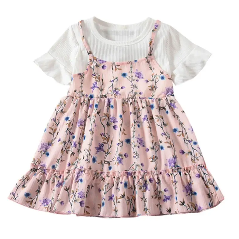 New dress cotton Toddler Baby Kids Girls Fly Sleeve Ruched Floral Flowers Print Dresses Clothes dress girl summer 2019 B26$ (2)