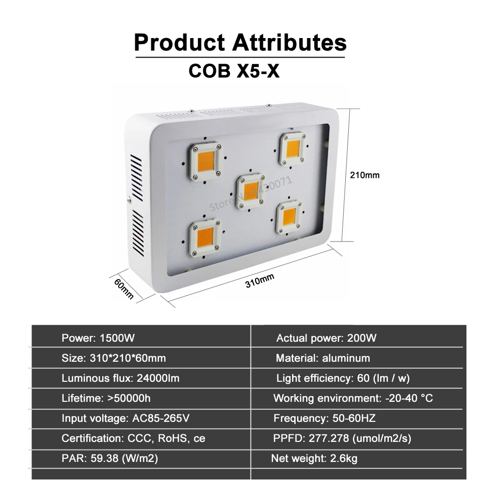 X5 COB 1500W светодиодный светильник для выращивания, полный спектр УФ и ИК 380-680nm для комнатных теплиц, гидропоника, Медицинская Лампа для выращивания растений