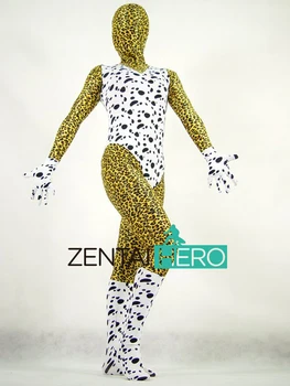 

Free Shipping DHL Fashion Leopard Pattern with Black Dog Mixed Color Lycra Zentai Suit Animal Halloween Party Bodysuit PS012