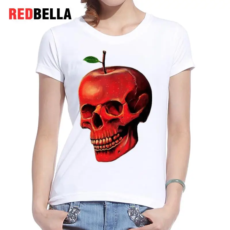 REDBELLA Женская Футболка Punk смерть Скелет фрукты хип хоп одежда битник сплошной