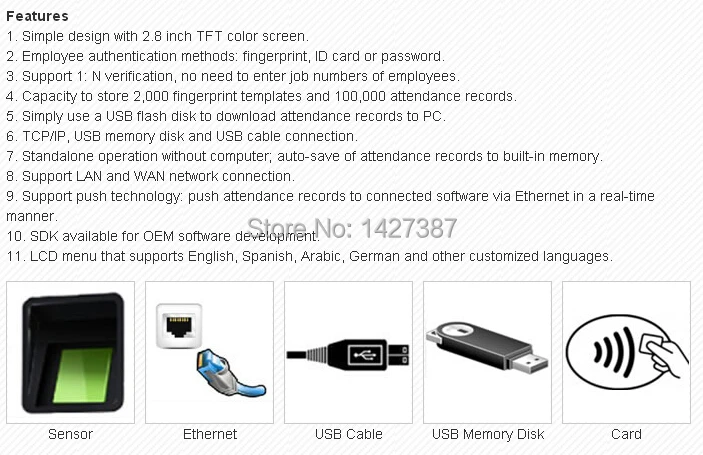 A-C061 TCP/IP отпечатков пальцев время часы регистраторы рабочего времени сотрудник электронный английский удар считывающее устройство Realand