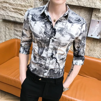 

Camisa Masculina Summer New Men Shirt Half Sleeve 2019 Print Slim Fit Shirt Men Streetwear All Match Mens Casual Shirts 3XL-M