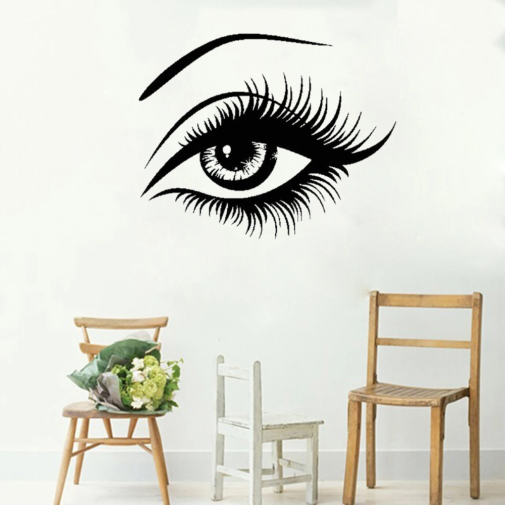 Big Eye Eyelashes Vinyl Wall Stickers Black Lashes Beautiful Girl Rooms ...