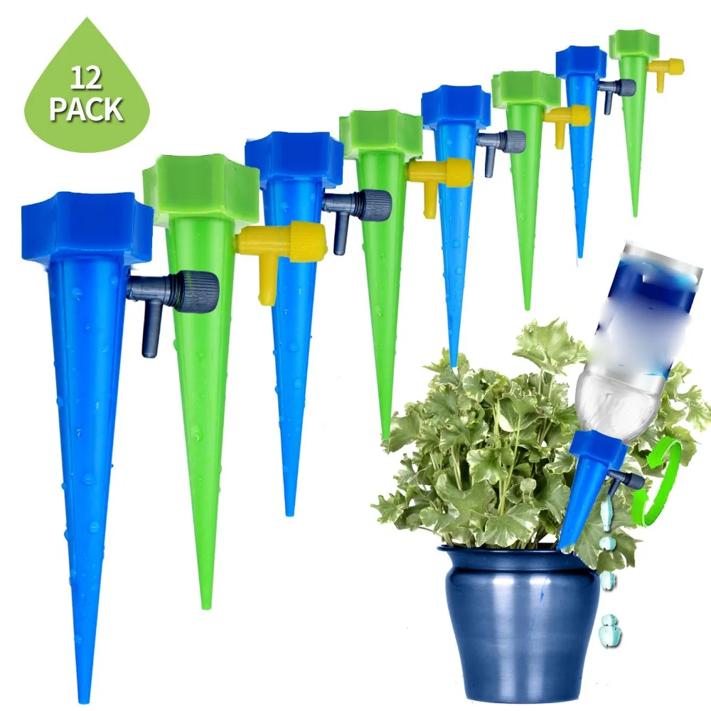 

12pcs/lot Garden Drip Irrigation Auto Cone Watering Seepage Spike Plant Valve Waterers Adjustable Bottle Irrigation Sprinkler