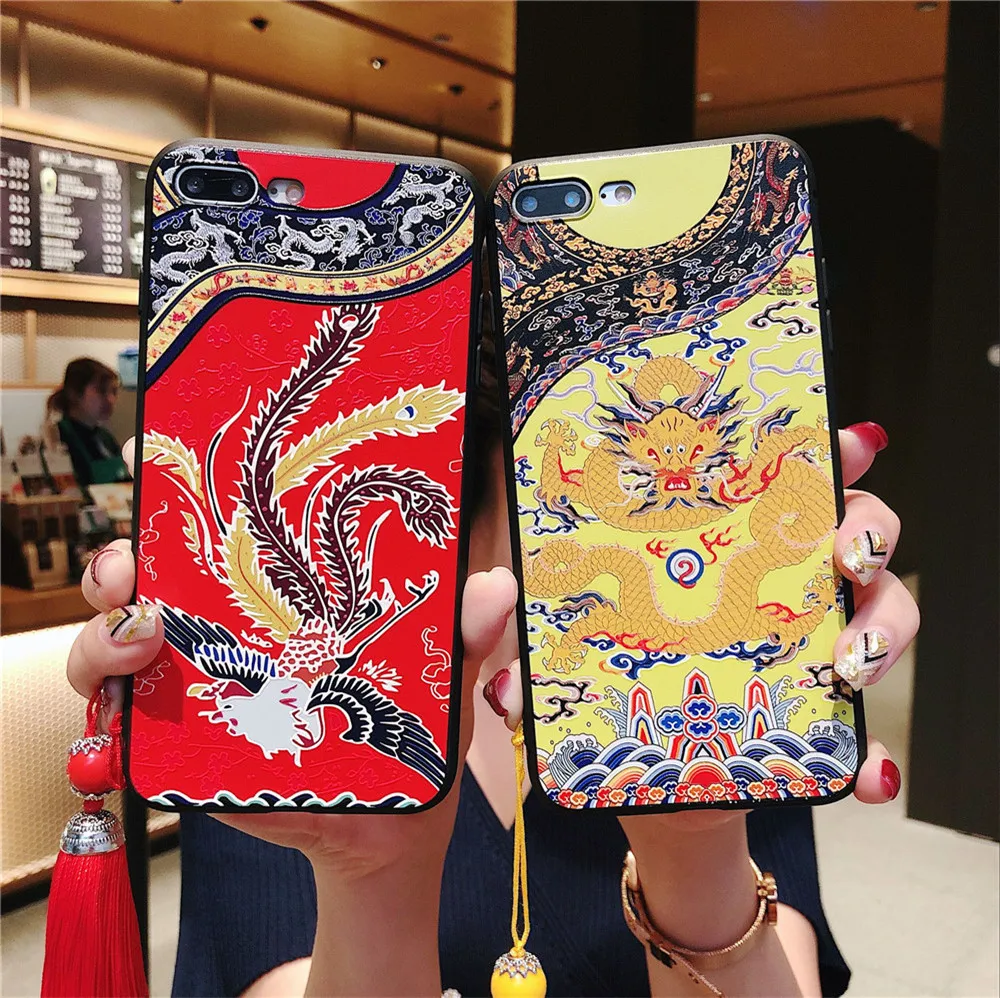 

For iPhone XS Max XR Cases iPhone 7 8 Plus 6 6s Plus X SE 5 5s Cool Dragon Robe and Phoenix Robe Bird Design Phone Covers Shells