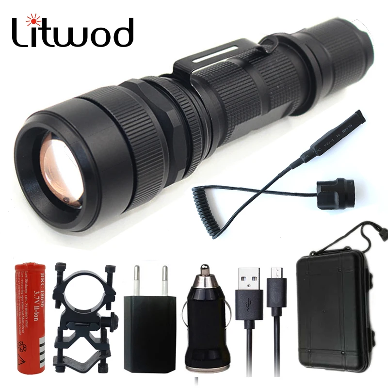 Светодиодный фонарик Litwod Z40188 перезаряжаемый с USB зарядкой фонарь зумом 5000Lm