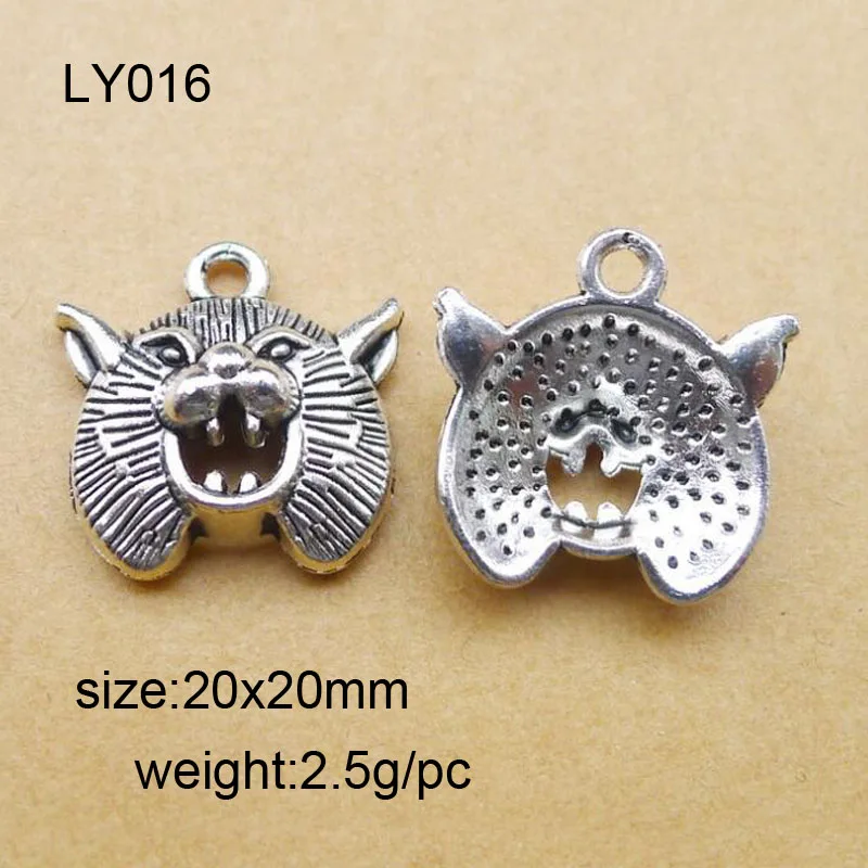 25pcs 20x20mm Antique Silver Plated Alloy Leopard Head Charms Pendants