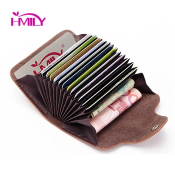 HMILY Genuine Cow Leather Women Card Holder Business 12 Card Slot  Ladies Card Wallet 5 Solid Color Card Case Unisex Zero Wallet