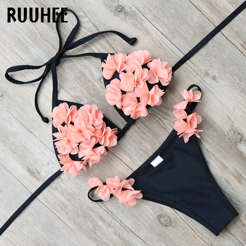 RUUHEE Bikini Swimwear Swimsuit Women 3D Floral Sexy Bikini Set Bathing Suit Push Up Beach Wear Maillot De Bain Femme Biquini