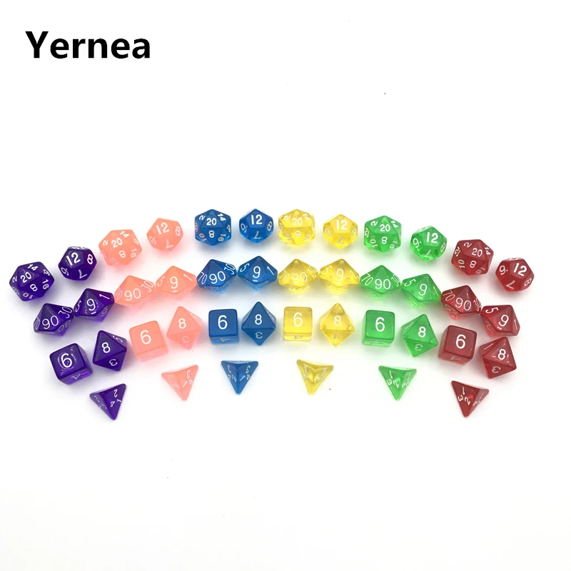 

Yernea 7Pcs Set High-quality Multiaspect Dice Multi Color Transparent Acrylic Dice D4 D6 D8 D10 D10% D12 D20 RPG Dice