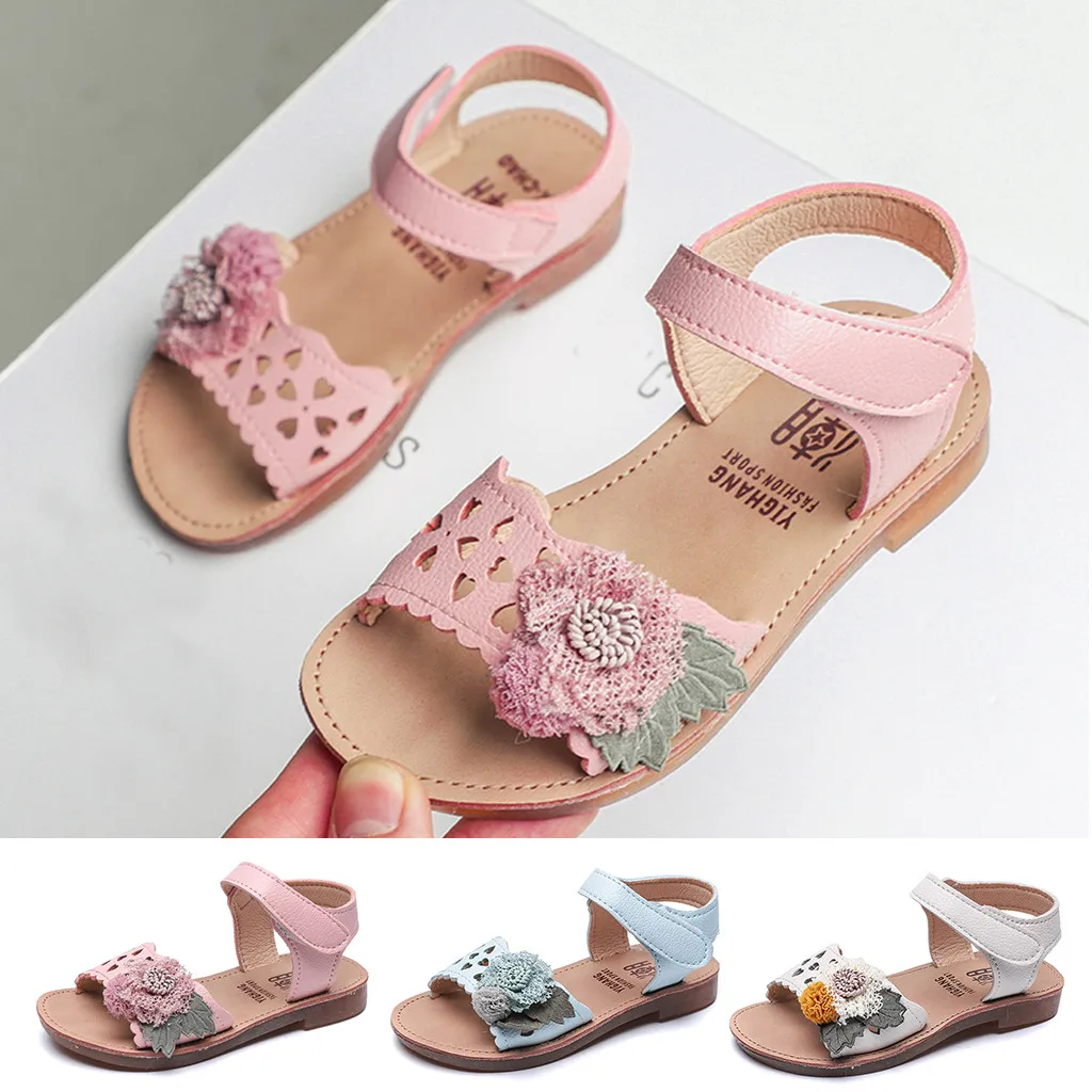Обувь для девочек из искусственной кожи; детские летние сандалии для маленьких девочек с цветочным рисунком; нескользящая детская обувь для малышей;# XTN