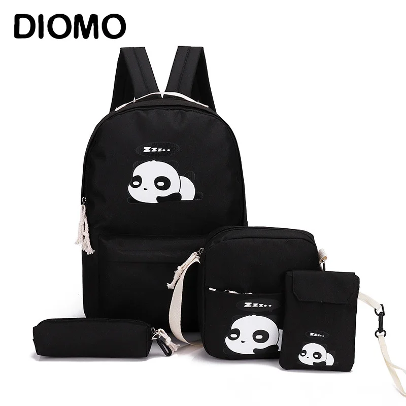 Best DIOMO panda bag female canvas school backpack set for boys with girls teenagers laptop bagpack women crossbody pencil case child