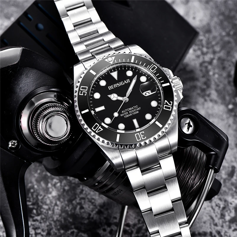 Relogio Masculino BERSIGAR ساعة رجالي الغوص ووتش الرجال الفولاذ المقاوم للصدأ للماء الرياضية الأعمال التلقائي الميكانيكية ووتش