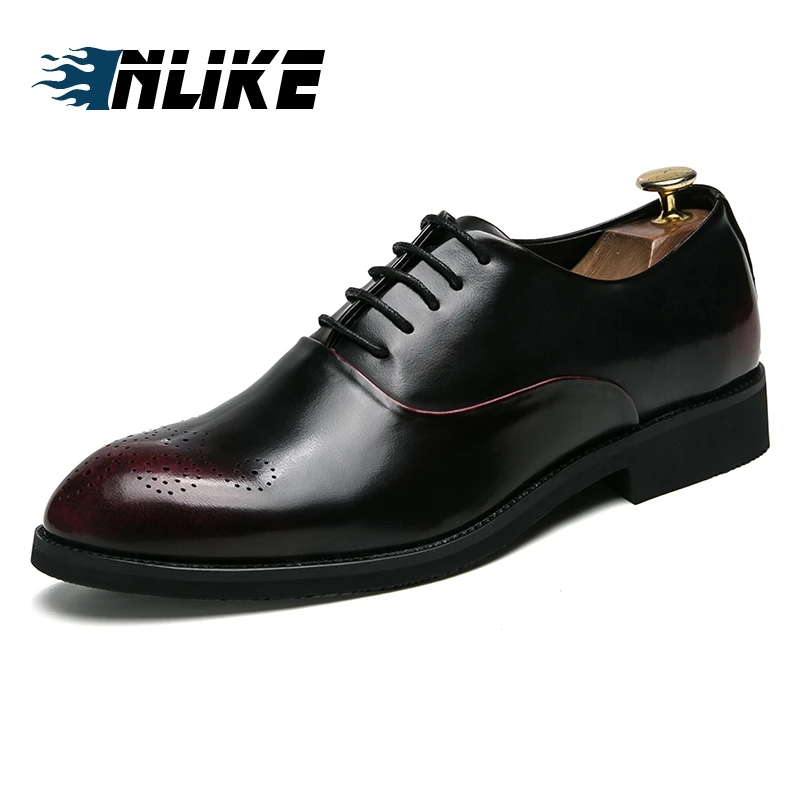 INLIKE Brand Luxury Pu Leather Men Formal Shoes Pointed Toe Top Quality Leather Oxford Men Dress Shoes