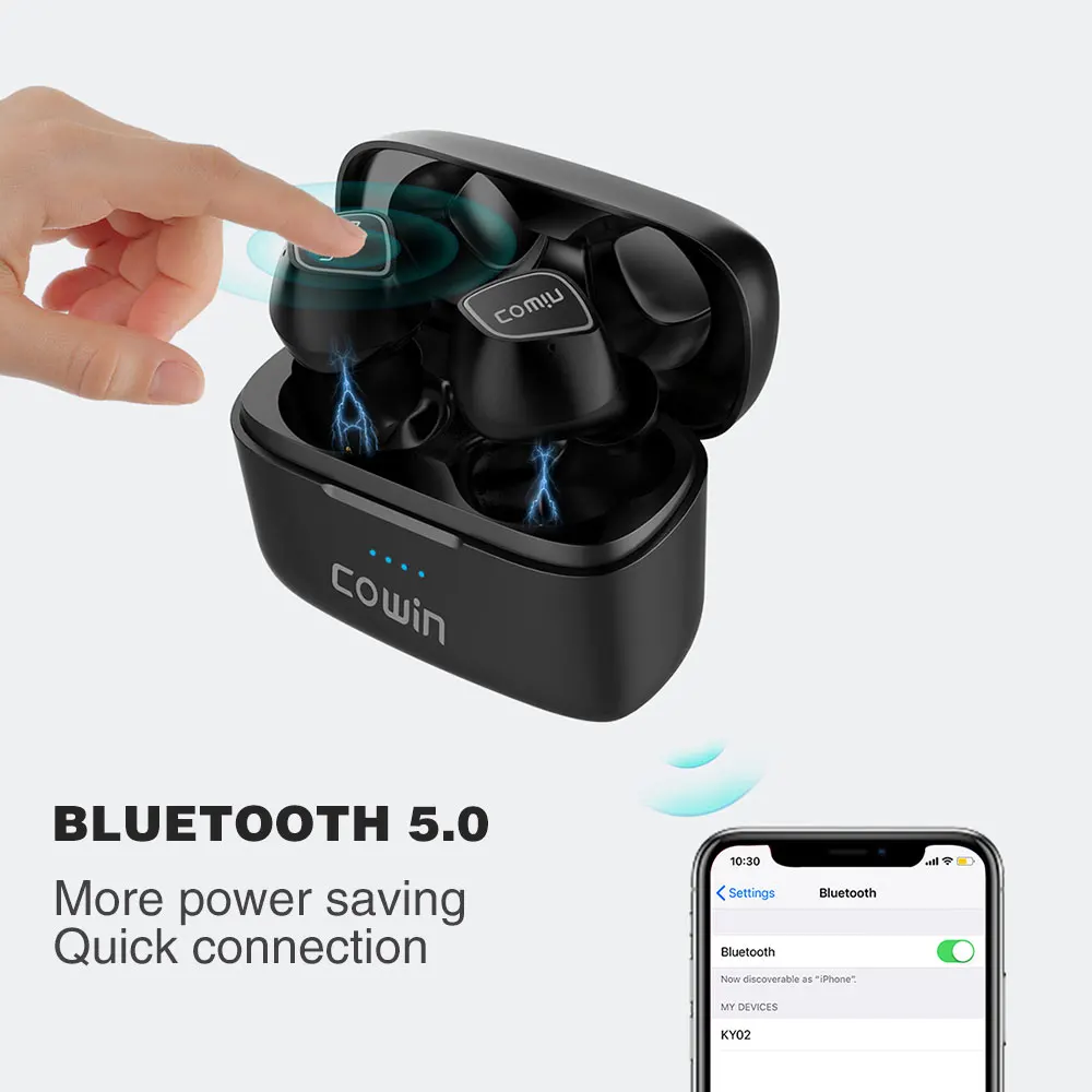 Cowin KY-02 Bluetooth 5,0 наушники TWS настоящие беспроводные наушники Blutooth HD стерео наушники спортивные наушники игровая гарнитура телефон