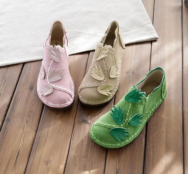 

Spring leather shoes personality leaves hand-sewn leisure and comfortable shoes