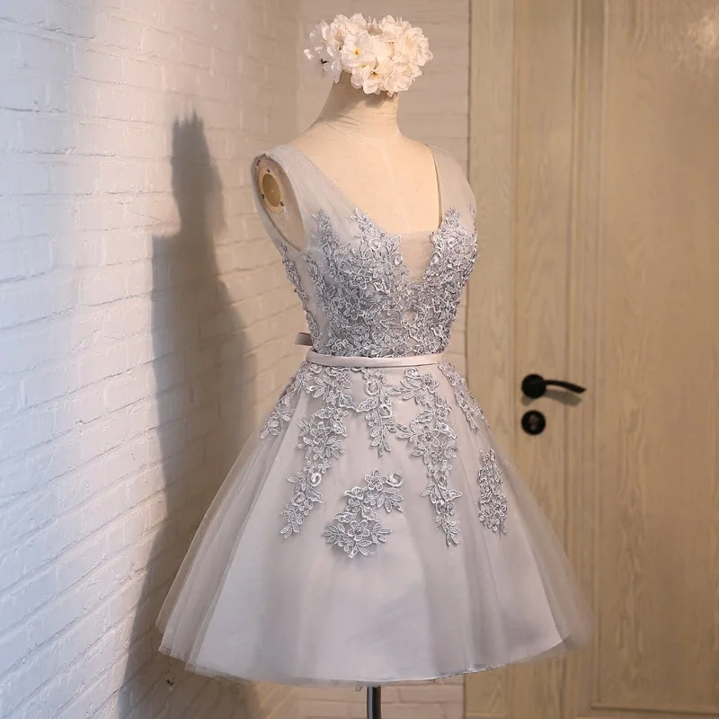 

Robe De Soiree Short Evening Dress 2017 New Sexy V-neck Lace A-line Bride Party Formal Dress Custom Homecoming Dresses