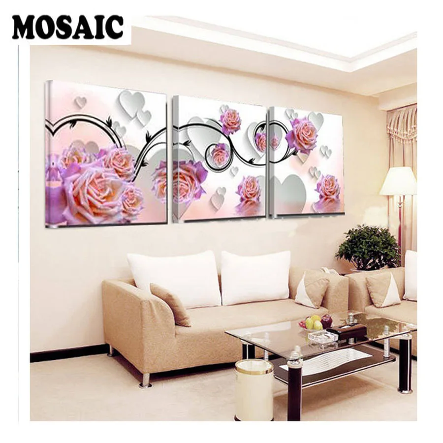

3pcs/set diamond embroidery"pink rose"5d diy diamond painting aqure round picture of rhinestones,mosaic,diamond,3d cross-stitch,