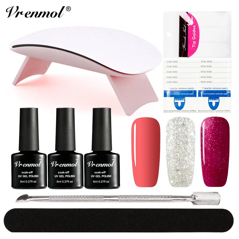 

Vrenmol 6W LED UV Lamp Manicure Machine and Choose 3pcs One Step Gel Nail Art Design Set Semic Permanent UV Gel Nail Polish