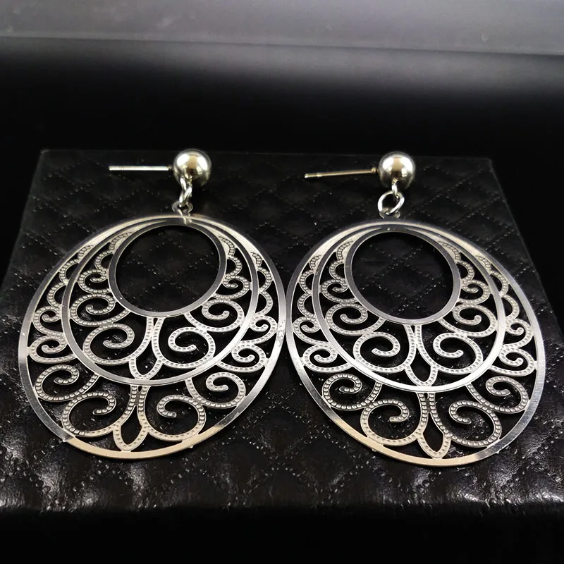 

2019 Geometric Big Flower Stainless Steel Stud Earings Women Fashion Silver Color Women Earing Jewelry orecchini donna E612186