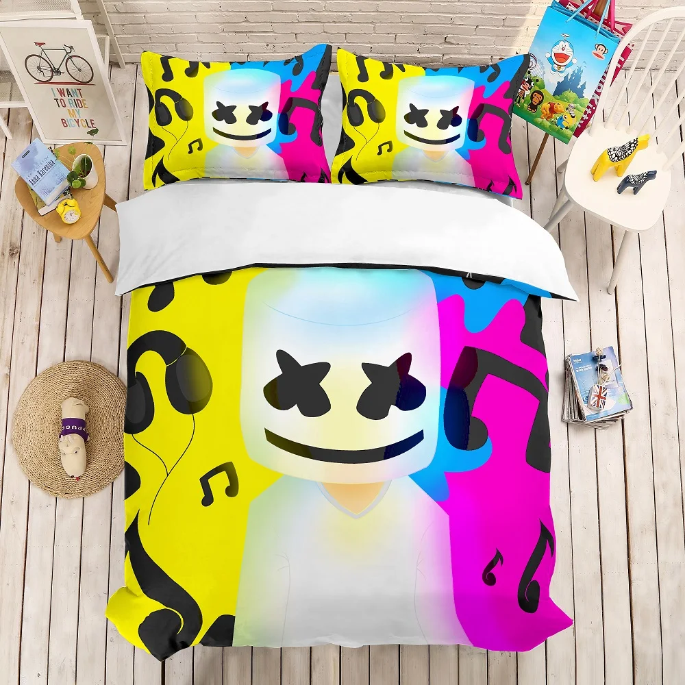 

Colorful Note Marshmello Bedding Set Luxury Microfiber Duvet Cover Set 3PCS Cartoon Character Kids Bed Linen Set AU/US/EU Size