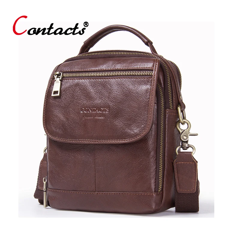 

CONTACT'S Men Genuine Leather Shoulder Bag Men Messenger Bag With Zipper Fashion Style Pocket Crossbody Bag For Men Handbag New