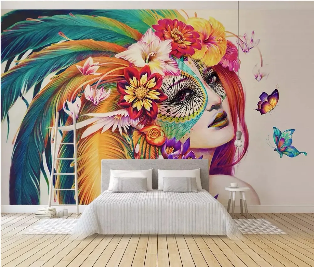 Custom photo 3d wallpaper European style hand painted colorful beauty